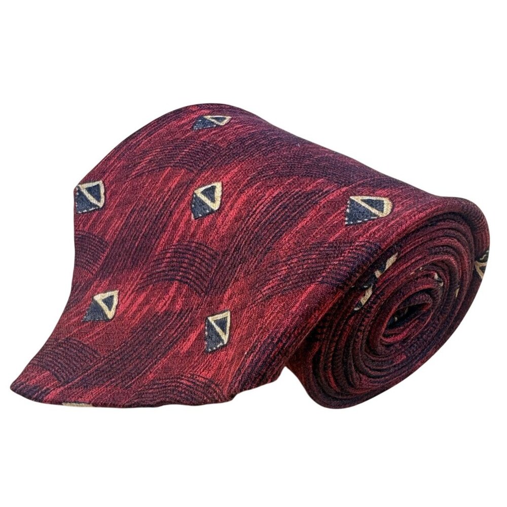 Robert Talbott Studio Mens Red Silk Geometric Pattern Tie Hand Sewn USA